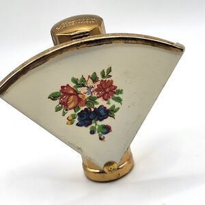 Stratton 1950s Fan Shaped Lipstick Holder, Floral Cover, Handbag Mirror, Vintage